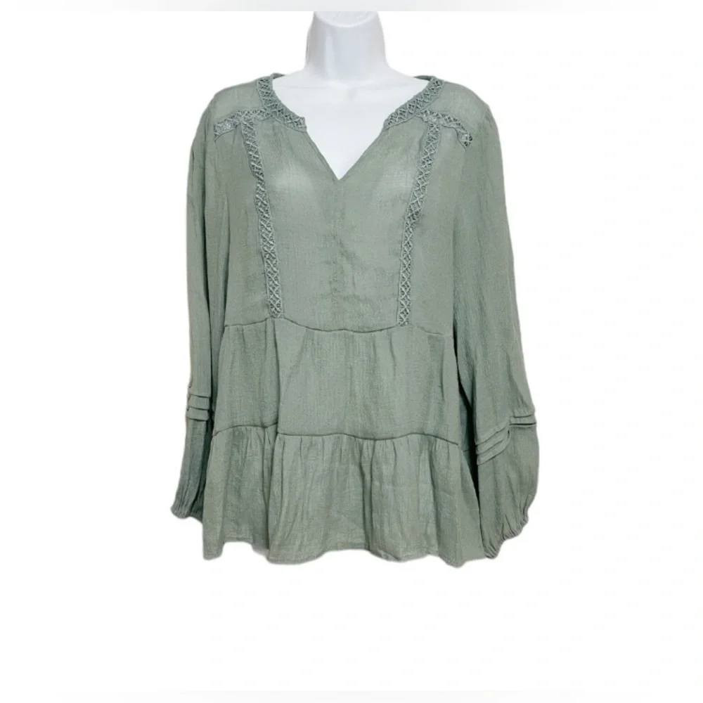 Zac & Rachel V-Neck Lace Trim Peasant Top - Picture 1 of 4